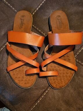 Palms Women’s Brown-Orange Strappy Slide Sandals 10M